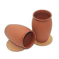 Tradicional Terracotta Clay Cups Mexican, Cantaritos de Barro Mexicanos Mug, 2 pc Clay Mugs Tequila Gifts with Cork Coaster