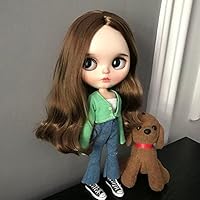 Clothes for Blythe Doll Cloth Handmade Replacement 1/6 Fashion Doll Clothing Set Accessories ICY Pullip Licca Azone Ob24 Lijia T-Shirt Jeans Dress Skirt Coat (Green Cardigan + Blue Pants)