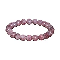 Natural  Strawberry Quartz Gemstone round 8mm smooth 7inch Beads Stretchble bracelet crystal healing energy stone bracelet for Women & Men Adjustable Size
