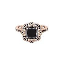 4 CT Natural Black Onyx & Black Spinal in Plated Engagement Ring Cushion Cut Black Diamond Wedding Ring for Bridal Halo Proposal Ring