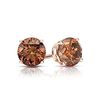 K Gallery 1.40 Ctw Round Cut Chocolate Diamond Solitaire Stud Earrings 14K Rose Gold Finish