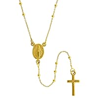 Solid 14k Gold Very Thin Rosary Necklaces & Bracelets for Women Girls 1.5mm Beads Miraculous Medal Center Italy 7-20 inch