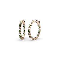 Green Garnet and Diamond Inside-Out Womens Hoop Earrings 1.14 ctw 14K Gold
