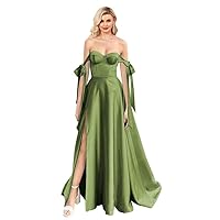 Off The Shoulder Prom Dresses Strapless Satin Ball Gown A-line Formal Evening Party Gowns for Women
