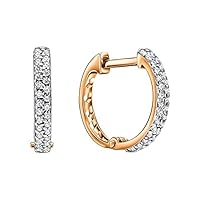 Rose Gold Plated 925 Silver 0.34 ct (J-K Color, I1-I2 Clarity) huggie hoop earrings, 14MM Pave setting hoops, dainty Rose Gold hoops with diamonds.