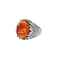 Baltic Amber Mans Ring, Natural Baltic Amber Ring, Genuine Birthstone, Mens Ring, Heavy 925 Sterling Silver, Handmade Jewelry, Ottoman Turkish Arabic Ring, Christmas, Unisex, Wedding, Natural Gemstone Ring, Q-1275