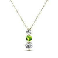 Round Peridot Natural Diamond 1/2 ctw Graduated Three Stone Drop Pendant. Included 16 Inches Chain 14K Gold