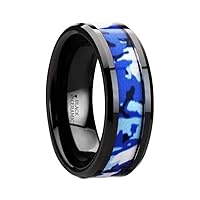 RECOIL Black Ceramic Ring with Blue and White Camouflage Inlay - 8mm