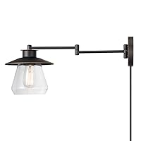 Globe Electric 51543 Nate 1-Light Plug-in or Hardwire Swing Arm Wall Sconce, Oil Rubbed Bronze, Clear Glass Shade, 6ft Black Fabric Covered Cord, Inline On/Off Rocker Switch, Bulb Not Included