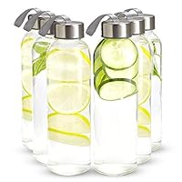 16 Ounce Glass Water Bottles, Reusable Water Bottles with Airtight, Pack of 6, Stainless Steel Lids Carrying Strap And Nylon Water Bottle Protective Sleeves for Hot Or Cold Drinks