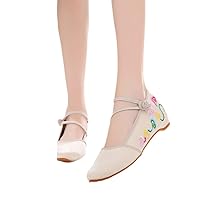 Women Glossy Satin Cotton Pointed Toe Ballet Flats Ankle Strings Chinese Embroidery Ballerinas Shoes for Elegant