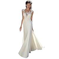 Ivory Wedding Dress lace Applique Illusion Neck Mermaid Wedding Gowns for Women Bride