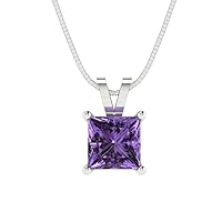 1.05 ct Princess Cut Designer Simulated Alexandrite Solitaire Pendant Necklace With 16