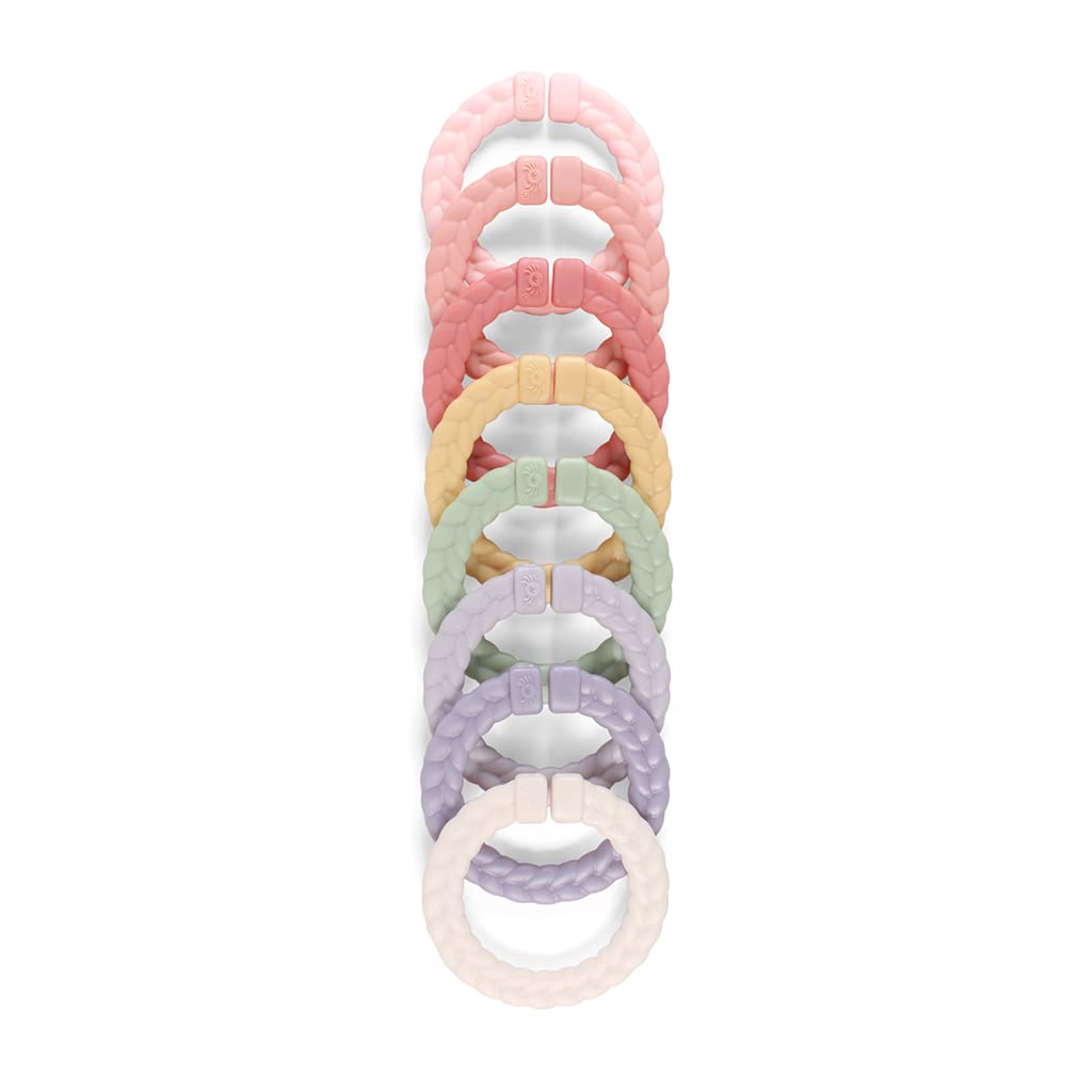 Itzy Ritzy Linking Ring Set; Set of 8 Braided, Multi-Colored Versatile Linking Rings; Attach to Car Seats, Strollers & Activity Gyms; Pink Rainbow