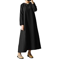 Vintage Imitation Cotton Linen Dresses Women's Casual Loose V-Neck Short Sleeve Skirt Dress