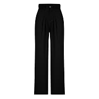 Women's Straight Leg Dressy Pants High Waist Elastic Back Work Dress Pants Casual Loose Fit Business Trousers Office