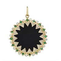 Designer Sun Diamond Black Onyx Emerald 925 Sterling Silver Charm Pendant,Handmade Pendant Jewelry,Gift