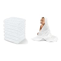 Comfy Cubs Baby Washcloths and Baby Hooded 9 Layer Muslin Cotton Towel for Kids Bundled