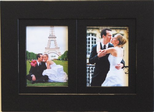My Barnwood Frames - Lightly Distressed Multi-Opening Black Collage Wood Picture Frame, Handmade in the USA (2 Opening, 5x7 Inch Portrait)