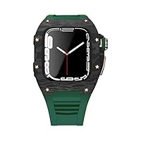Carbon Fiber Modification Set for Apple Watch 7 44mm 45mm Rubber Strap Luxury Modified Titanium Alloy Case for IWatch 7 6 5 4 SE (Color : T, Size : 44mm for 6/5/4/SE)