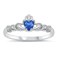 CHOOSE YOUR COLOR Sterling Silver Claddagh Heart Promise Ring