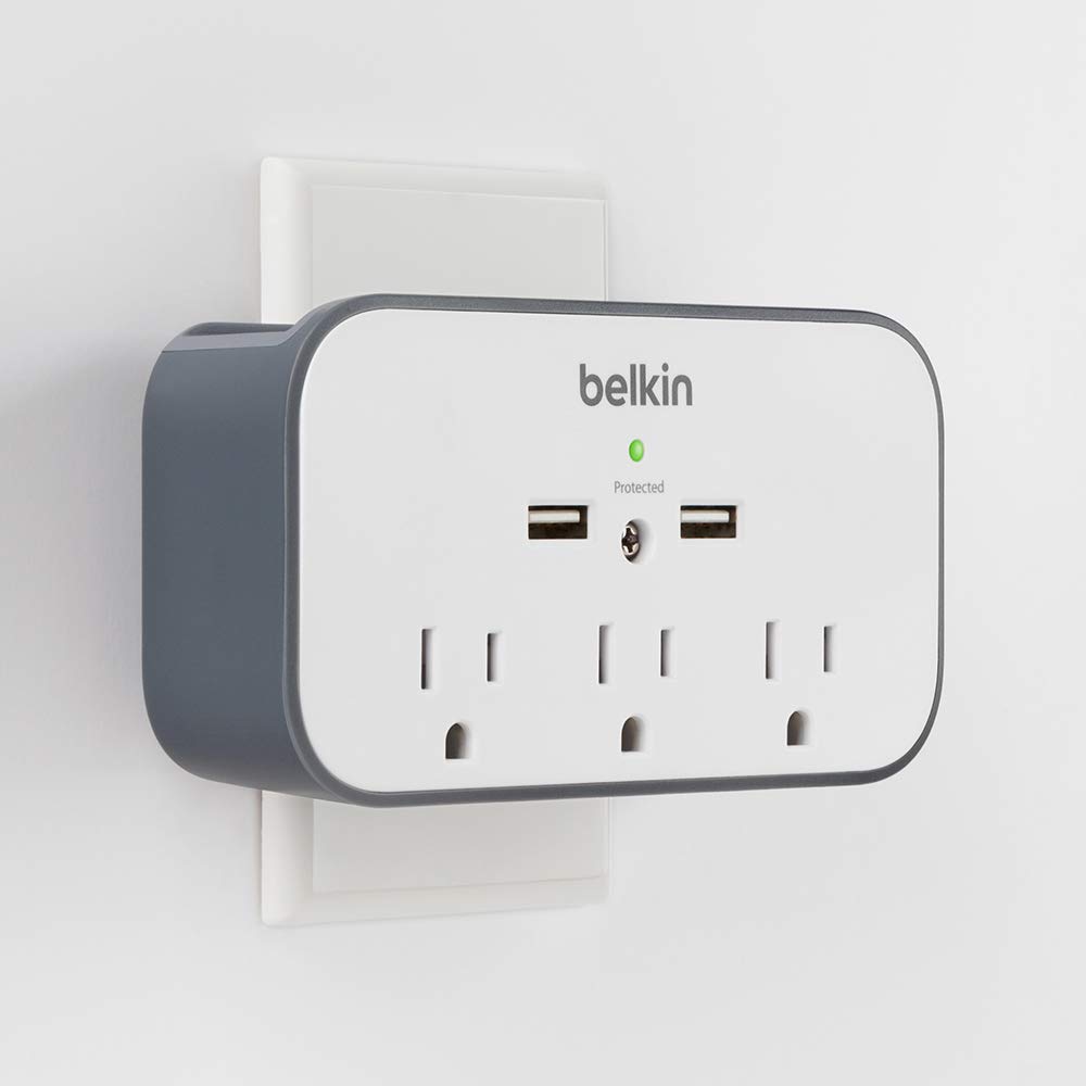 Belkin Wall Surge Protector - 3 Outlet Surge Protector w/ 2 USB Ports - Wall Mount Surge Protector with Premium Protection Against Surges - Safe Charge for Mobile Devices, Tablets & More (540 Joules)