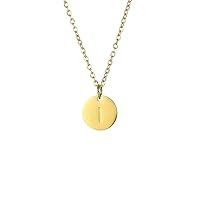 MRENITE 10K 14K 18K Gold Letter Disc Necklace for Women Real Gold Initial Necklace Engraved Letter A-Z Alphabet Pendant Dainty Jewelry Gift for Her