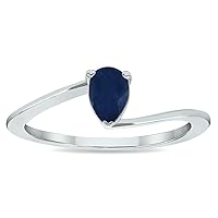 Women's Solitaire Sapphire Wave Ring in 10K White Gold