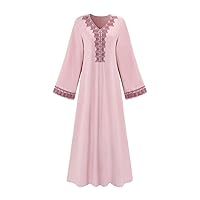Summer Fall Ladies Dress Pattern Embroidered Lace V-Neck Long Sleeve Long Dress Casual Party Women