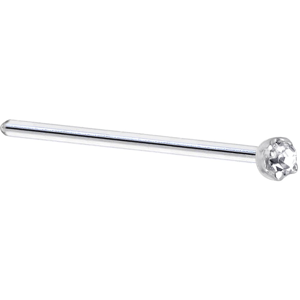 Body Candy Solid Platinum 1.5mm (0.015 cttw) Genuine Diamond Straight Fishtail Nose Stud Ring 20 Gauge 17mm