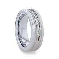 HOLDEN Flat Tungsten Carbide ring with Satin Finished Silver Inlay and 0.9 ctw Channel Set Diamonds 8mm