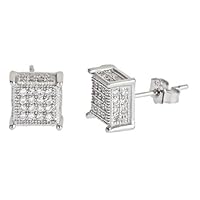 DECADENCE Sterling Silver 4x4 Micropave 3D Square Stud