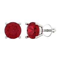 2.9ct Round Cut Solitaire Simulated Red Ruby Unisex Pair of Stud Earrings 14k White Gold Screw Back conflict free Jewelry