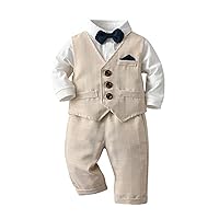 IMEKIS Toddler Baby Boy Christening Outfit Christmas Bowtie Shirt Romper Waistcoat Long Pants Fall Winter Wedding Tuxedo Suit