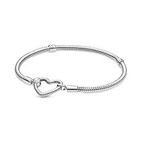 Pandora Moments Heart Clasp Snake Chain Bracelet - Charm Bracelet for Women - Compatible Moments Charms - Sterling Silver - 7.1
