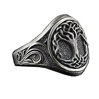Men's Stainless Steel Vintage Tree of Life Signet Ring for Women Antique Silver Religious Jewelry