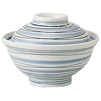 Set of 10, Blue Uzu Lid Bowl, 6.1 x 4.4 inches (15.5 x 11.2 cm), 23.2 oz (695 g), Lid Bowl, Tendon, Katsudon, Oyakodon, Japanese Tableware, Restaurant, Commercial Use