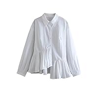 Summer Fashion Women's Casual White Shirt Ruffled Asymmetrical Hem Wrist Cufflinks Loose Shirt Top Large Size