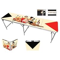 8' Folding Beer Pong Table with Bottle Opener, Ball Rack and 6 Pong Balls - Pin Up Girls Design - By Red Cup Pong