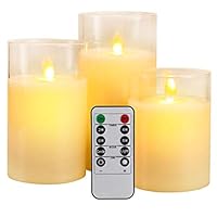 10 pcs Led Flameless Candles, Battery Operated Flickering Candles Pillar Real Wax Moving Flame Electric Candle Sets Gold Glass Effect with Remote Timer, 4 in, 5 in, 6 in, Pack of 3 White