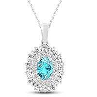 3 CT Oval Cut Blue Topaz & Tapered Baguette Pendant Necklace 14K White Gold Over