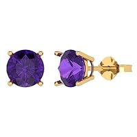 Clara Pucci 3.9ct Round Cut Solitaire Natural Amethyst Unisex Designer Stud Earrings 14k Yellow Gold Push Back conflict free Jewelry