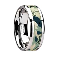 GENERAL Tungsten Wedding Ring with Blue and White Camouflage Inlay - 6mm - 10mm
