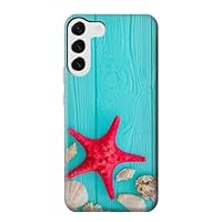R3428 Aqua Wood Starfish Shell Case Cover for Samsung Galaxy S23 Plus
