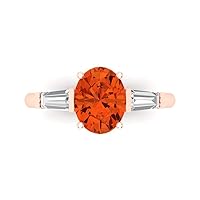 Clara Pucci 2.6 ct Oval Baguette cut 3 stone Solitaire W/Accent Red Simulated Diamond Anniversary Promise Engagement ring 18K Rose Gold