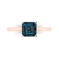 Clara Pucci 1.6 ct Asscher Cut Solitaire London Blue Topaz Classic Anniversary Promise Engagement ring Solid 18K Rose Gold for Women