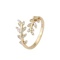 925 Sterling Silver Ring Women's Ring Leaf Ring Diamond Encrusted Leaves Ring Opening Ring Accessories for Girls Women Gift Trendy Jewelry