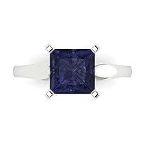 Clara Pucci 2.4ct Princess Cut Solitaire Simulated Blue Sapphire Proposal Wedding Bridal Designer Anniversary Ring 14k White Gold