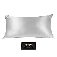 22 Momme Mulberry Silk Pillowcase, Good for Hair and Skin, from Luxury Bedding Brand TheCotton&Silk, Zipper Closure, White Piping, 100% 6A+ Grade, King-Size, Silver