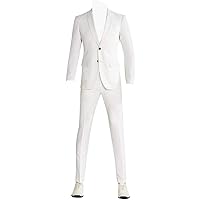 2 Piece 2 Button Shawl Collar Classic Mens Suits Ivory White (Jacket+Pants)